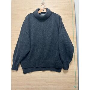 HM‎ Charcoal Gray Oversized Turtleneck Sweater Side Slit High Low Size S